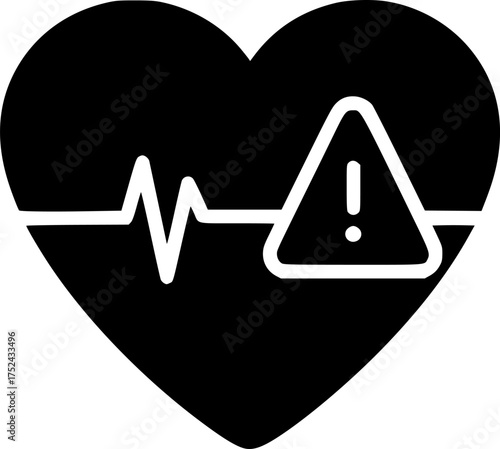 heart with alert heart disease risk on transparent background for web and graphic design
