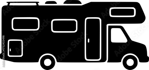 rv icon motorhome silhouette black and white illustration for web and graphic design
