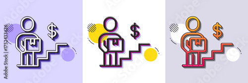 Delivery man line icon. Halftone dotted pattern. Gradient icon with grain shadow. Courier with package sign. Payable service symbol. Line delivery man icon. Various designs. Vector