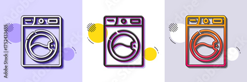 Washing machine line icon. Halftone dotted pattern. Gradient icon with grain shadow. Laundry service sign. Clothing cleaner symbol. Line washing machine icon. Various designs. Vector