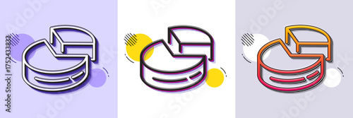 Pie chart line icon. Halftone dotted pattern. Gradient icon with grain shadow. Presentation 3d graph sign. Market analytics symbol. Line pie chart icon. Various designs. Vector