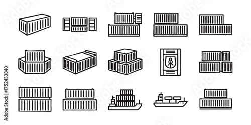 Set of shipping container outline icons vector
