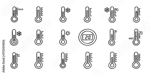 Set of thermometer temperature outline icons vector
