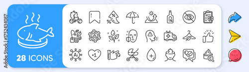 Cough, Coronavirus and Fish dish line icons. Interest rate, AI generate, Inflation icons. Pack of Blood donation, Medical drugs, Bike timer icon. Vector