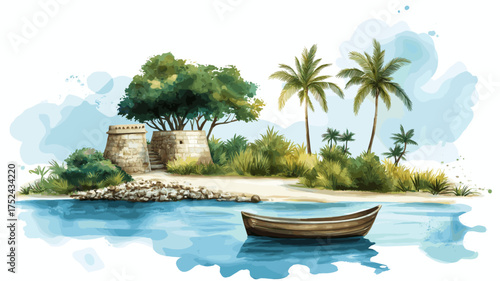 Sian Ka?an Biosphere Reserve. Sian Ka?an Biosphere Reserve hand drawn watercolor illustration