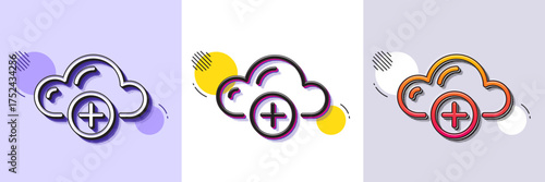 Cloud computing line icon. Halftone dotted pattern. Gradient icon with grain shadow. Internet data storage sign. Add file symbol. Line cloud computing icon. Various designs. Vector