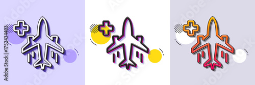 Medical flight line icon. Halftone dotted pattern. Gradient icon with grain shadow. Medicine transport sign. Emergency service symbol. Line medical flight icon. Various designs. Vector