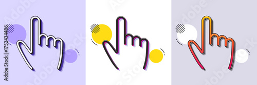 Hand cursor line icon. Halftone dotted pattern. Gradient icon with grain shadow. Click action sign. Finger pointer symbol. Line cursor icon. Various designs. Vector
