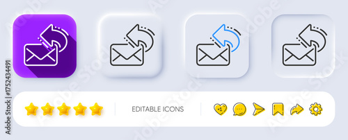 Share mail line icon. Neumorphic, Flat shadow, 3d buttons. New newsletter sign. Phone E-mail symbol. Line share mail icon. Social media icons. Vector