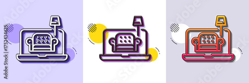 Furniture line icon. Halftone dotted pattern. Gradient icon with grain shadow. Buying a sofa sign. Interior design symbol. Line furniture icon. Various designs. Vector