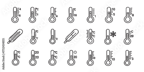 Set of thermometer temperature outline icons vector
