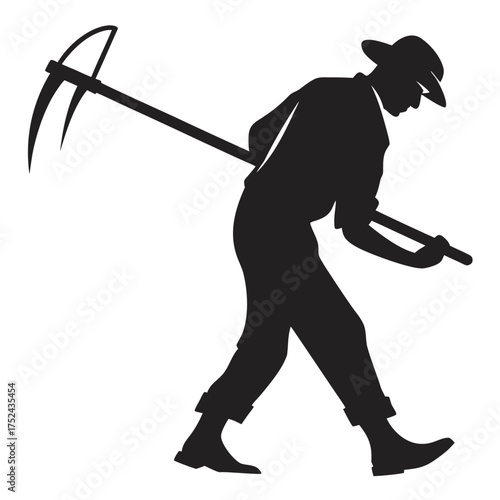 Farmer carrying hoe silhouette