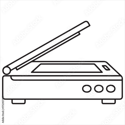 Simple line drawing of an open flatbed scanner

