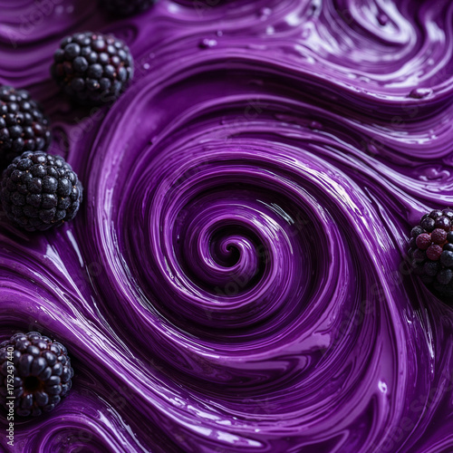 Purple swirl with blackberries on creamy textured background  