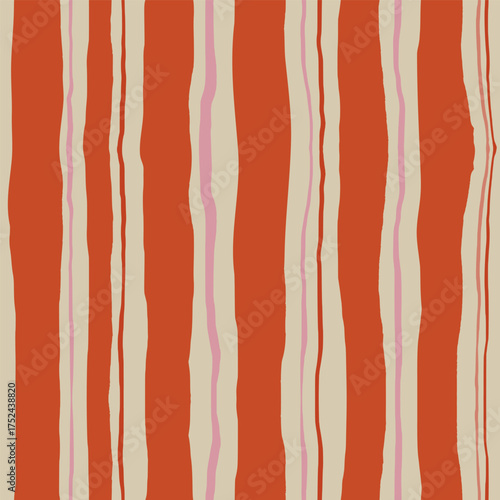 Vector abstract seamless pattern with red and beige stripes. Hand painted illustration for design, print, fabric or background.