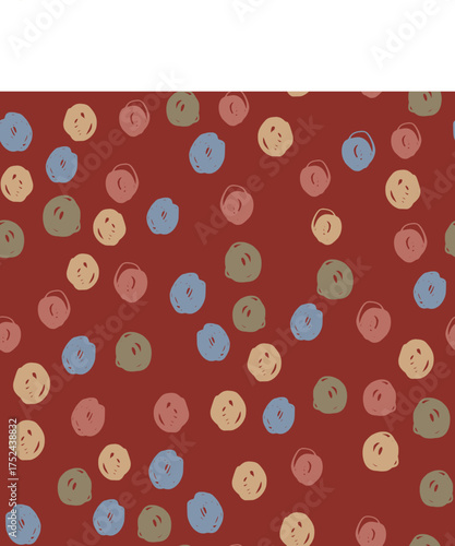 Vector abstract seamless pattern with pink and blue polka dot on red. Hand painted illustration for design, print, fabric or background.