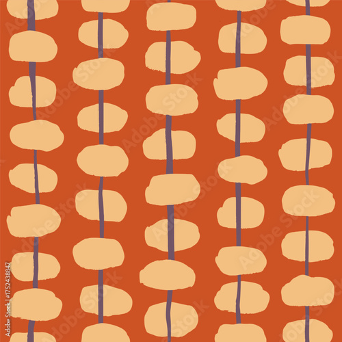 Vector abstract seamless pattern with beige polka dot and stripe on orange. Hand painted illustration for design, print, fabric or background.