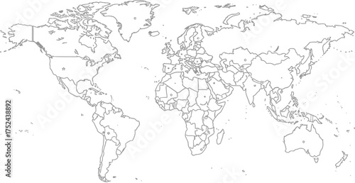 An outline world map showing continents and countries with white background and black borders visible