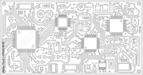 Detailed schematic diagram of an electronic circuit board with components and connections