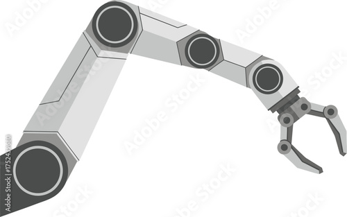 Illustration of a robotic arm with circular joints and a claw gripper on a white background