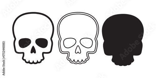 Skull icon symbolizing poison and danger drawn in a simple black vector style on a white background representing warning fear and pirate themes perfect for hazard signs halloween graphics and gothic i