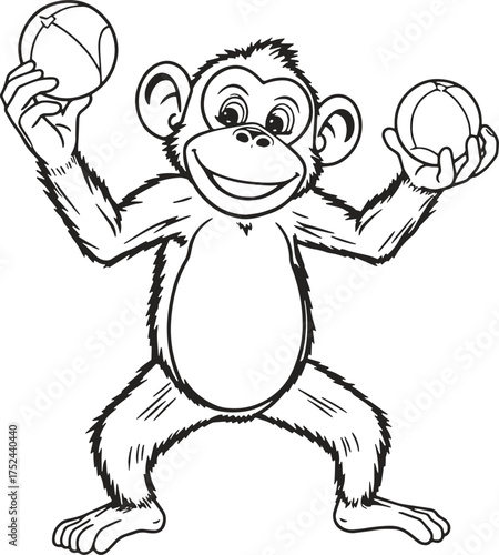 Playful Cartoon Monkey Holding Shakers Line Art Illustration