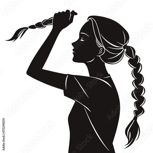 Woman braiding long hair silhouette