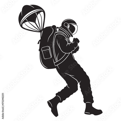 Astronaut floating with jetpack silhouette
