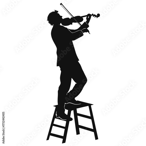 Violinist standing on stool silhouette