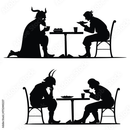 Viking feasting silhouette