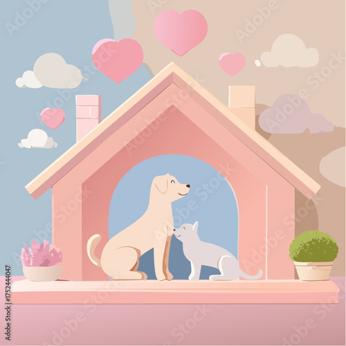 Pets at house and buildings 