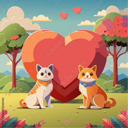cat and dog on the meadow