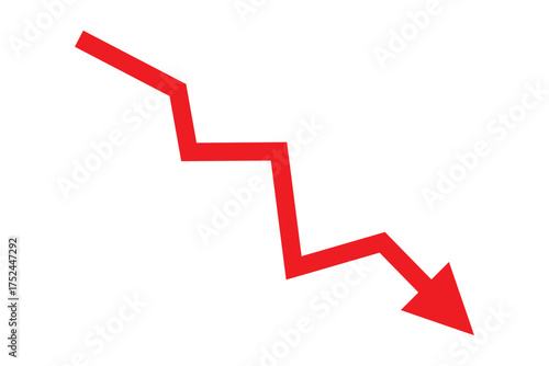 Red arrow going down stock simple icon on white background. Bankruptcy, financial market crash icon for your web site design, logo, app, UI. graph chart down trend symbol.chart going down sign.