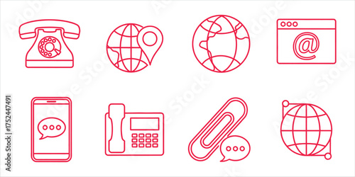 Communication line icons set contains icons as phone, globe, email, smartphone, fax, paperclip