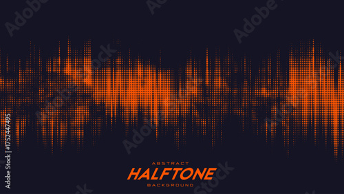 Abstract vector torn orange halftone sound wave. Scrathed dotted texture element.
