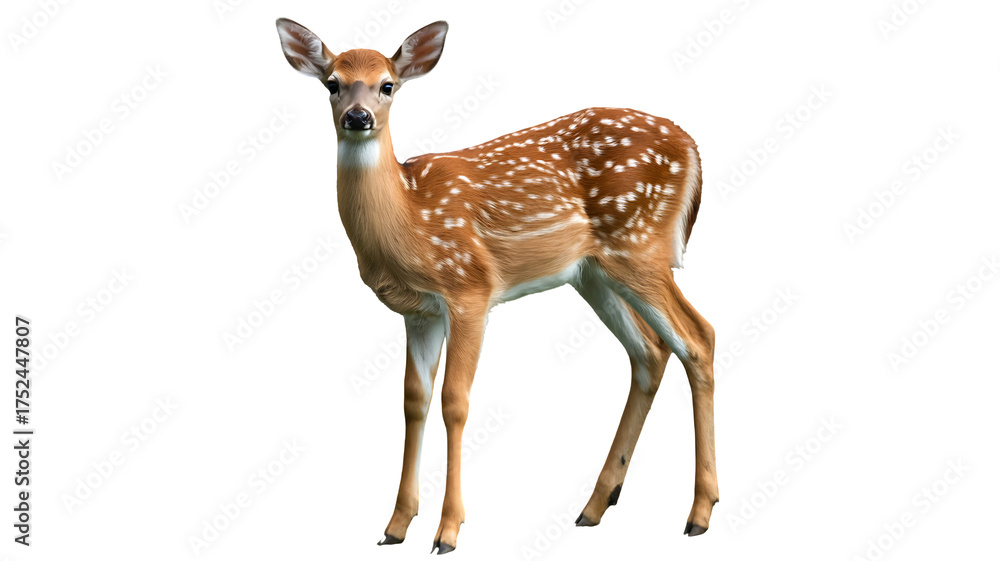 Naklejka premium A fawn standing gracefully, isolated on transparent background this charming image captures the innocence and beauty of wildlife, perfect for naturethemed projects