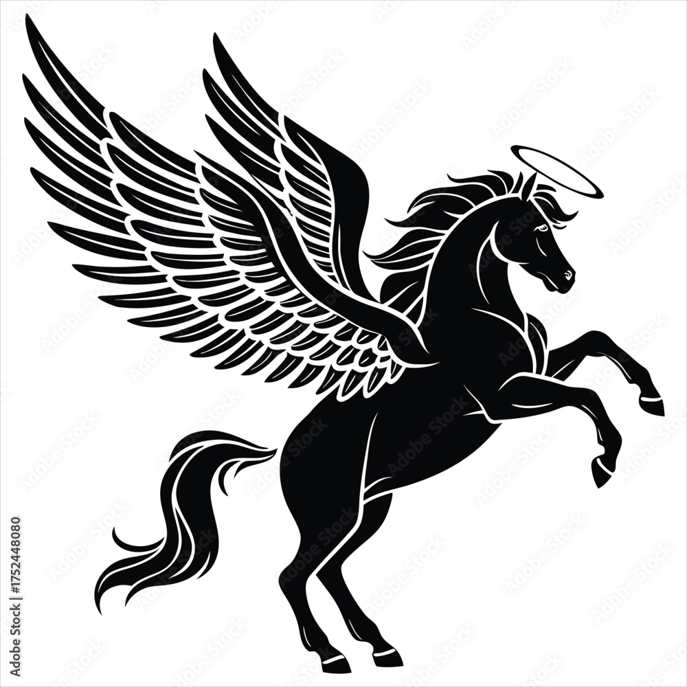 Fototapeta premium Black Winged Pegasus Silhouette with Halo