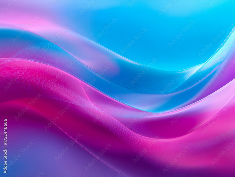 Fototapeta premium Abstract flowing waves blending vibrant pink and blue hues creating a smooth and dynamic background with soft translucent layers and gentle gradients