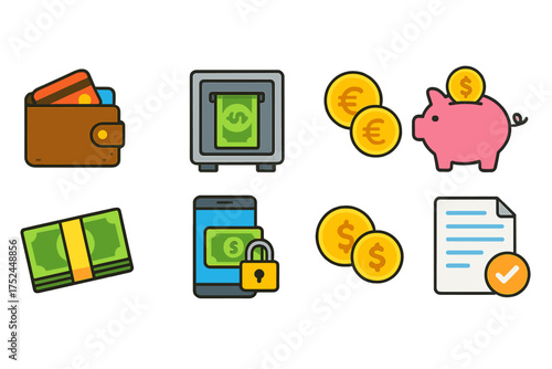Finance, banking flat icon set. money, payments icons flat collection