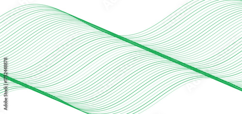 Abstract Overlapping Sine Wave Pattern Dynamic Green Finely-Drawn Lines Creating a Moire Effect and Smooth Flowing Motion on White Backdrop