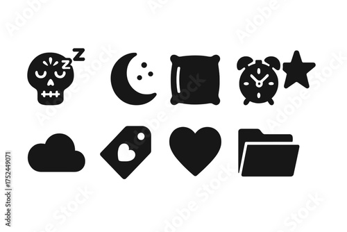 Sleep, dream solid icon set. nighttime, rest, relaxation icons solid collection