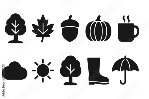 Autumn, nature filled icon set. fall, seasonal icons collection for weather and outdoors