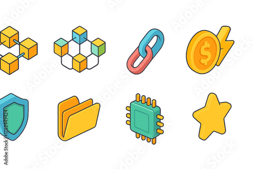 Blockchain, cryptocurrency filled icon set. digital finance, technology icons collection