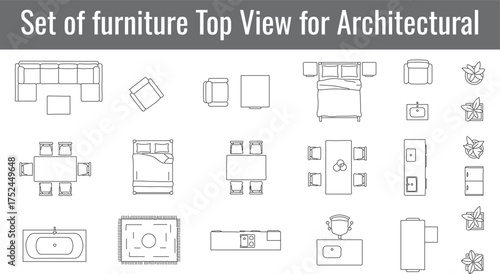 Set of furniture Top View Designs for Architectural