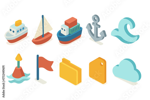 Nautical, marine 3d icon set. ocean, sailing, ship icons 3d collection