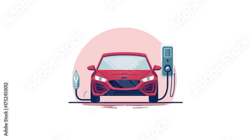Modern Flat Style Electric Car Charging Station Illustration Element