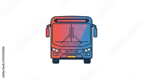 Modern Flat Style Frontal Bus Transportation Public Vehicle Illustration