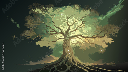 Artistic tree of life painting nature landscape illustration fantasy forest magical treescape fine art print design
