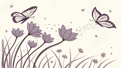 Beautiful butterfly and flower vector art design for spring nature illustration and background images use