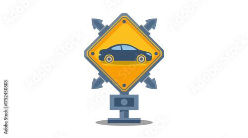 Simple Flat Style Directional Car Sign Warning Icon Illustration